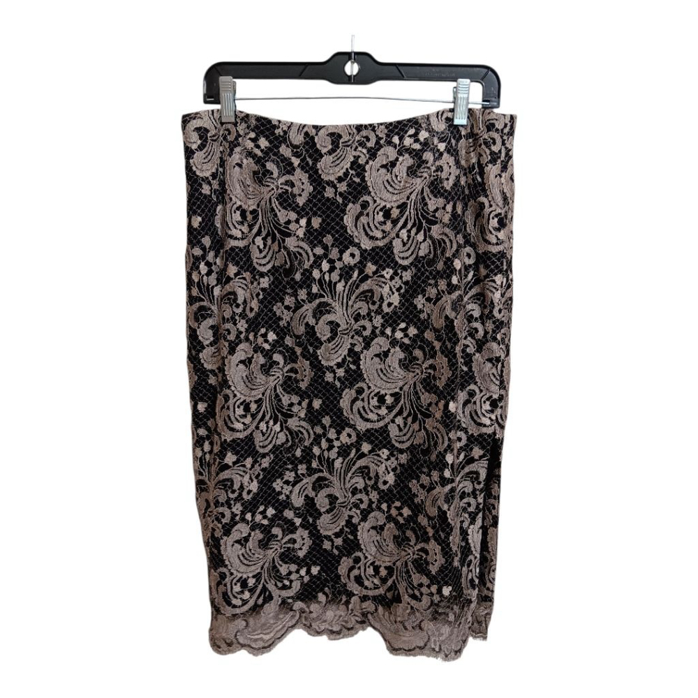 Bill Burns Black & Champagne Lace Overlay Pencil Skirt with Side Slit